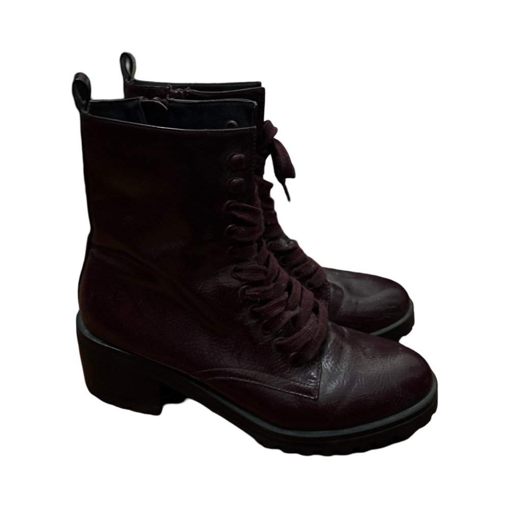 Topshop Women's Burgundy Lace-Up Ankle Boots - size UK 39 (6)